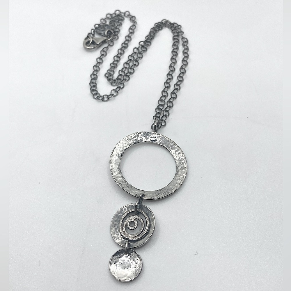 SILPADA Sterling Hammered Circles & Swirl Necklace Retired N1709 19” & 2.5” - Picture 2 of 10